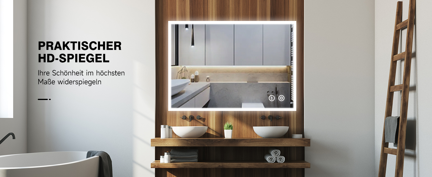 Круглий дзеркало для ванної кімнати YOLEO з підсвічуванням, 60 см, сенсорне керування, захисне скло, 3 кольори світла, регулювання яскравості, 60x60 см