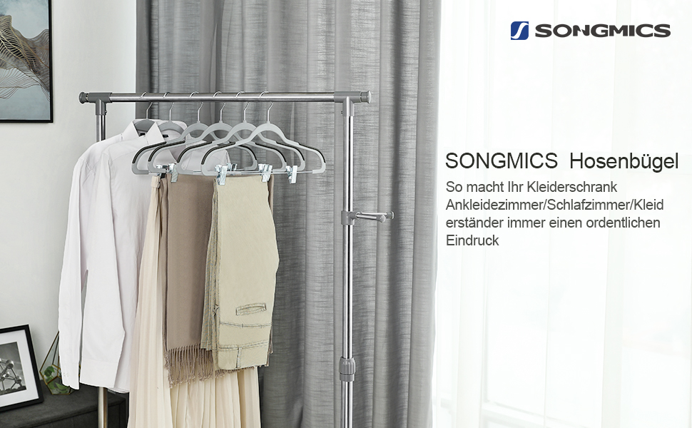 Вішалки для одягу SONGMICS з кліпсами, набір 12 шт, пластикові антиковзаючі пліччики для штанів, спідниць та рушників, сірі, CRP01G-12