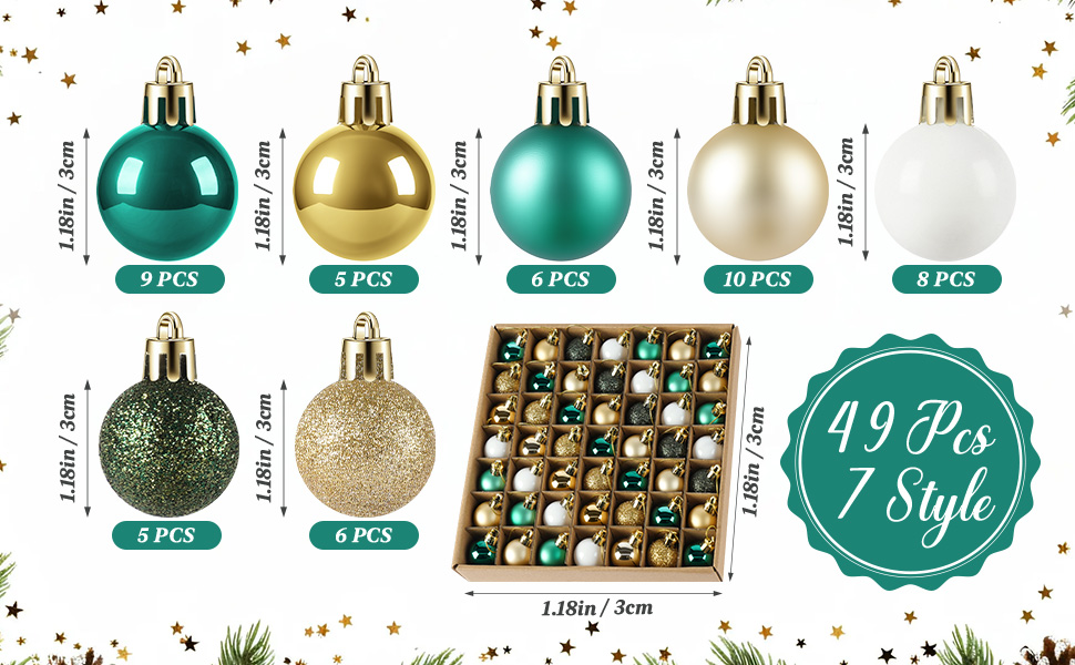 Набір прикрас для ялинки Agoer 100 шт. - кульки для ялинки з блискітками, пластикові, блакитні. Набір ялинкових прикрас для святкування Різдва та Нового року (зелені, золоті, білі, 3-4 см)