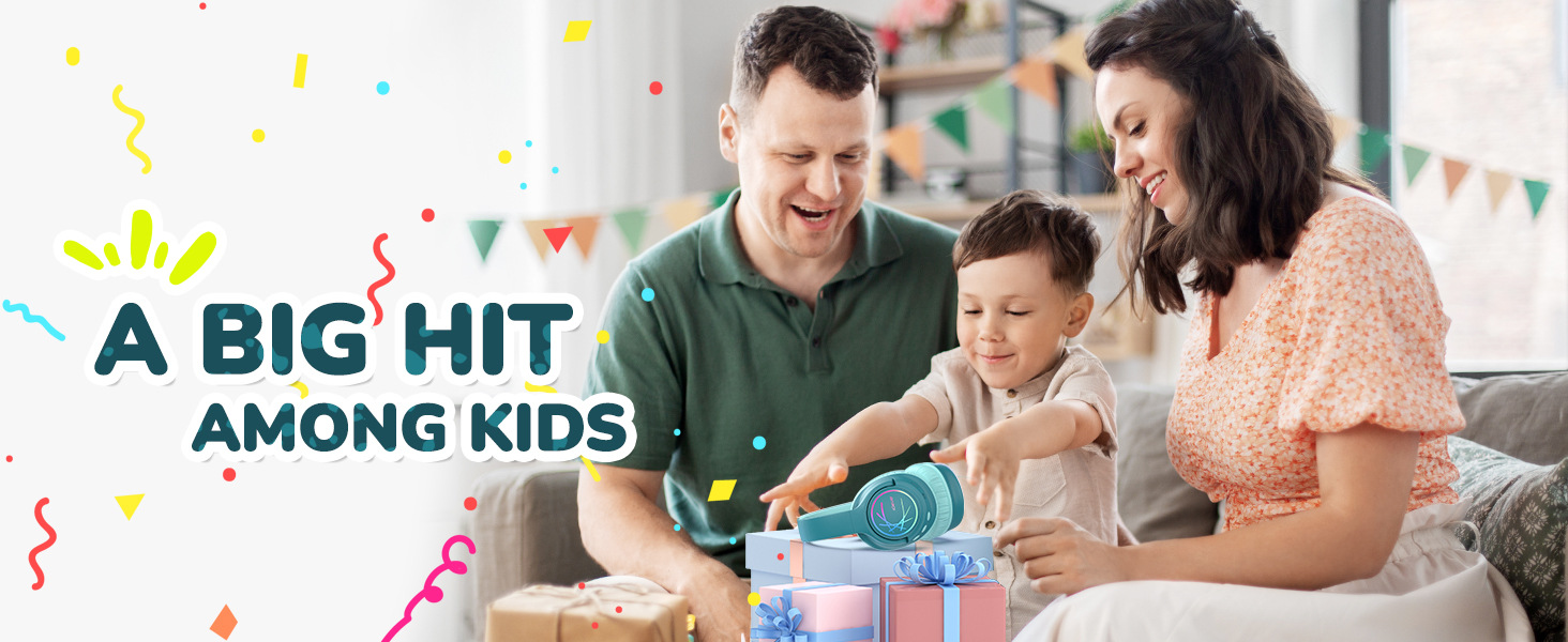 iClever Bluetooth навушники для дітей з LED-підсвіткою, обмеження гучності 74/85dBA, 43 години роботи, стерео звук, Type-C, AUX-кабель, Bluetooth 5.3, для планшетів/подорожей (Турквіс)