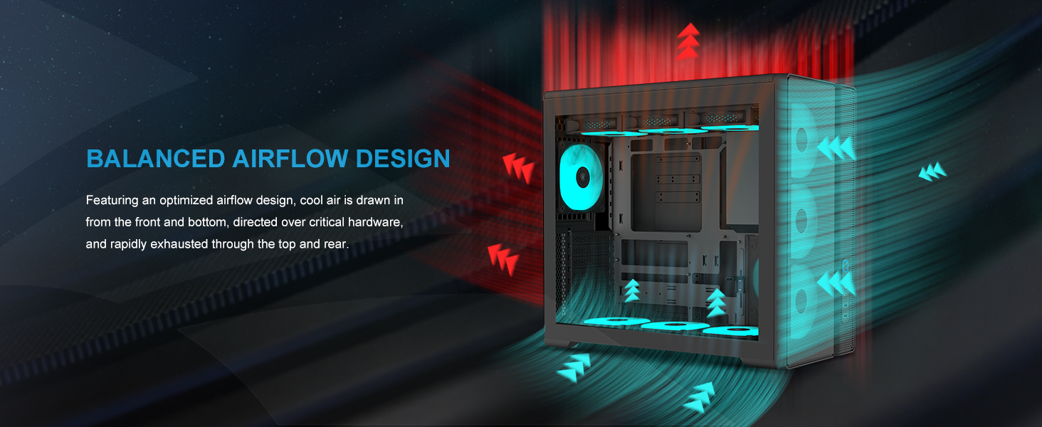 Ігровий корпус для ПК SAMA S50 Airflow, 4 ARGB PWM вентилятори, USB Type-C, Mesh-панель, чорний