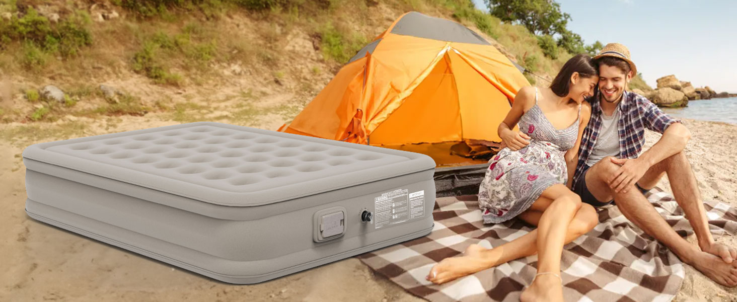 Надувне ліжко 2 персони, надувна матрац, самонадувна з портативним насосом, преміум тканина, антизнос, антишум. Підходить для кемпінгу та дому.