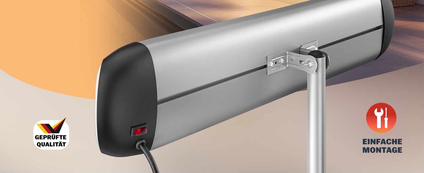 Інфрачервовий обігрівач MONZANA® MZH2501 з таймером, 2500W, 3 режими, 24 год, пульт ДУ, кут нахилу 90°, електричний, для тераси (сріблястий, з телескопічним штативом)