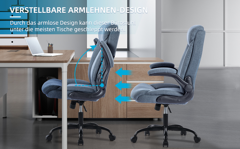 Ергономічне крісло для офісу, ігрове, з регульованими підлокітниками, висотою, комфортне (Блакитний, тканина)