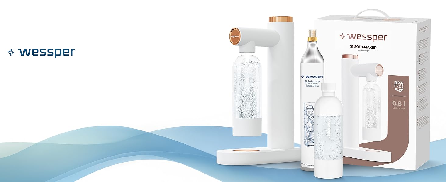 Wessper Газований напій: комплект з циліндром CO2 60л, пляшки 800мл, без BPA | Газована вода, карбонізатор, білий