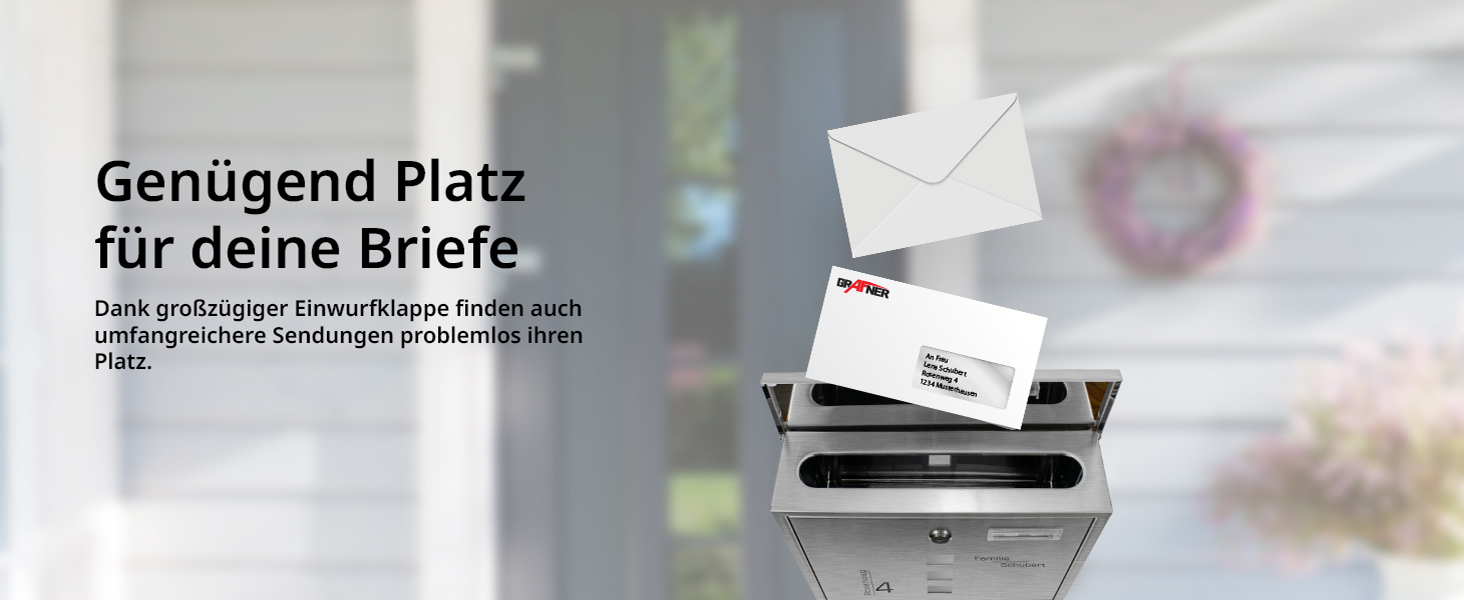 Поштовий ящик Grafner з нержавіючої сталі, персоналізований, з газетницею та 2 ключами. Гравіювання імені, вулиці та номера будинку. Комплект для монтажу входить.