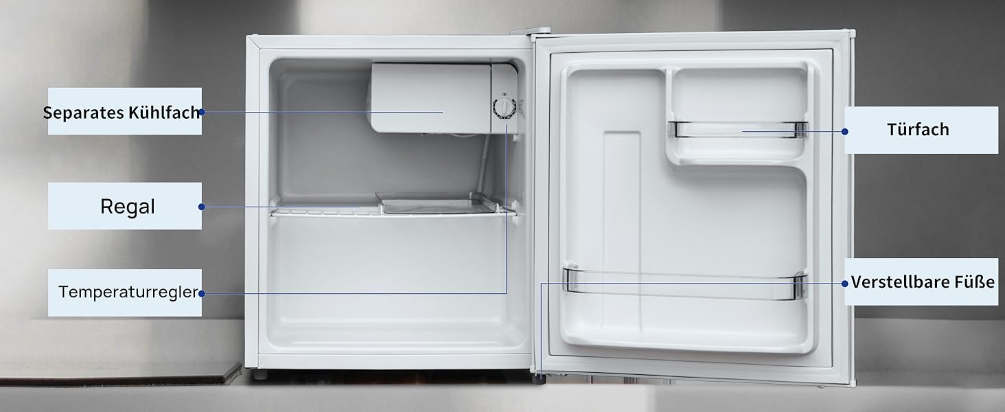 Холодильник Smad Mini 45L, компактний, 230V, з дверцятами, що відкриваються в обидві сторони, регулювання температури 0–10 °C, міні-холодильник для спальні, офісу, готелю, вітальні, білий