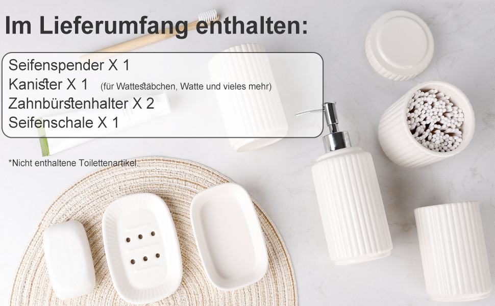 Набір для ванної кімнати NOVAJOY (5 предметів) – керамічний органайзер, мильниця, дозатор для мила, тримач для зубних щіток, контейнер для ватних паличок, бежевий