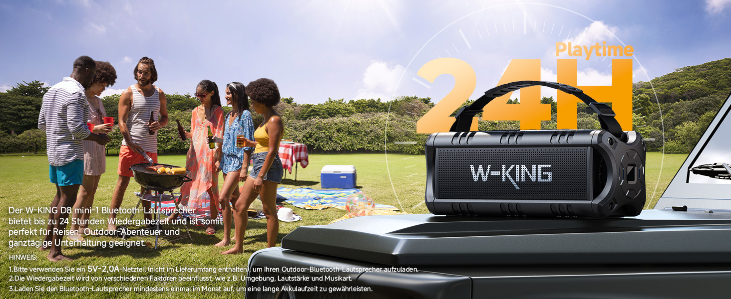 W-KING Bluetooth колонки: портативна, водонепроникна (IPX6), 60W, 24 години роботи, TF карта, USB, AUX, чорний