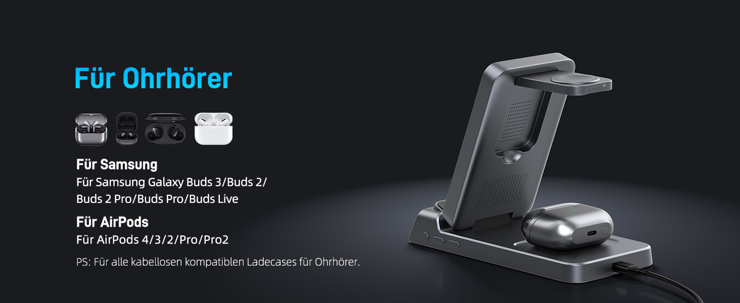 Бездротовий зарядний пристрій MagSafe 3-в-1 для Samsung Galaxy Fold/Flip, S24/S25 Ultra, Watch Ultra/8/7/6, Buds 3/3 Pro (Білий/Сірий)