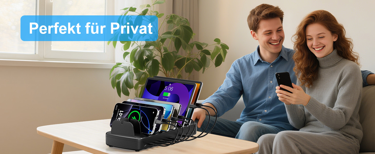 Зарядна станція COTOPS 65W на 10 портів для ноутбука, телефону, iPad, планшета. USB-C PD, з підставкою-органайзером, чорна