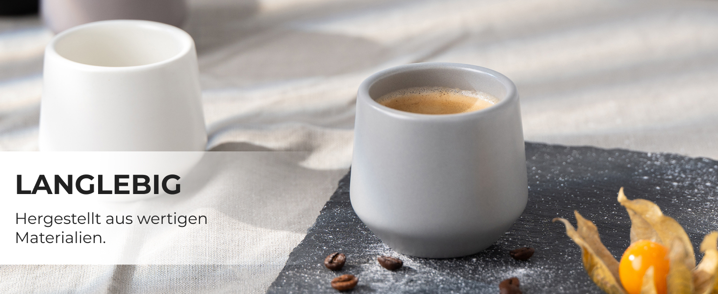 Набір чашок для еспресо Miamio 4 шт (90 мл) з кераміки без ручки, товстостінні, класичний пастельний колір, Luxe Collection