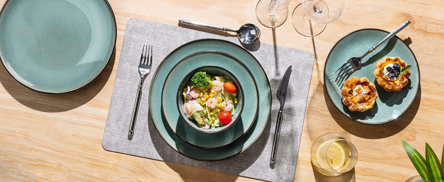 Набір посуду GBhome з каменю, 18 предметів, ручна робота, для 6 осіб, мікрохвильова та посудомийна машини, набір тарілок та мисок, Petrol