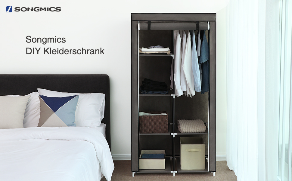Тканинна шафа SONGMICS з 6 полицями, модульна, 88x45x168 см, сіра, для спальні та гардеробної
