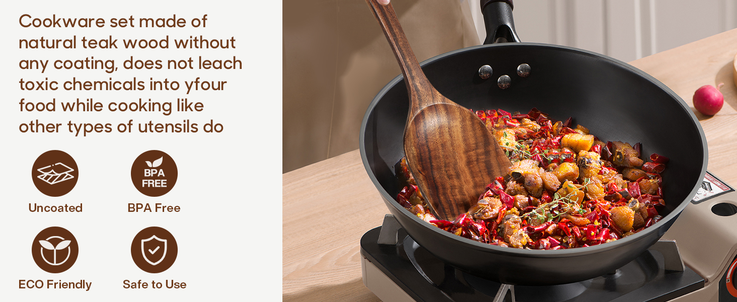 Набір дерев'яних лопаток для приготування їжі Spardar (7 шт.) - лопатки, шумовки, сита, ложки для салату