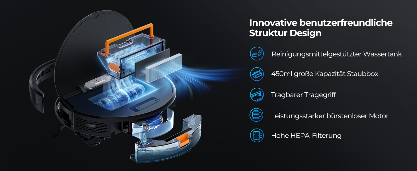 Робот-пилосос Laresar з функцією миття, 4500Pa, 3-в-1, сумісний з Alexa, 180 хв роботи, для шерсті тварин, килимів, твердих підлог