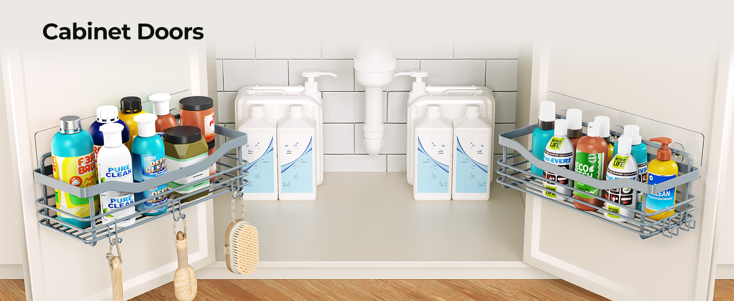 Набір душових корзинок Orimade з 5 гачками, 3 шт. (чорний, сірий) - без свердління, нержавіюча сталь SUS304