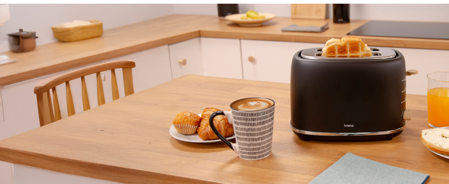 Тостер Nordic з широким слотом, 2-х місний, 6 рівнів підсмажування, з функціями підігріву, відключення, розморожування, крихтозбірником, північний дизайн, 870 Вт, чорний