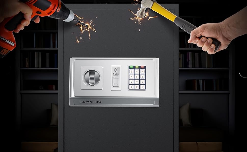 Електронний сейф KESSER® для дому та офісу 31x20x20 см, з подвійним замком, кріпленням, внутрішнім освітленням, сталевий (чорний, XL)