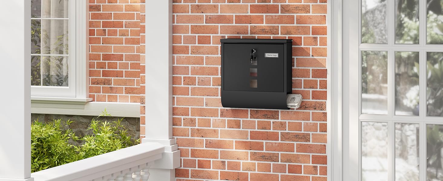 Поштовий ящик WOLTU з газетницею та вікном, персоналізований, замиканий, з 2 ключами, сучасний, 37x37x10.5 см, чорний
