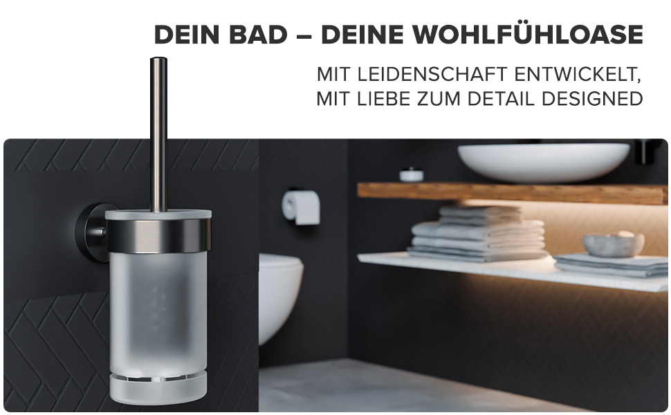 Набір для чищення унітазу Ovimar Finnkona з кріпленням на стіну без свердління | Силіконова щітка для унітазу | З вентиляцією | З порошковим покриттям з нержавіючої сталі | Замінний насадок для унітазу