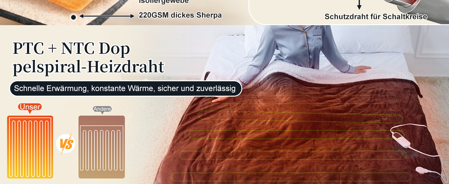 Електрична ковдра Netraty з автовимкненням 130x180 см, 8 режимів нагріву, таймер 1-12 годин, захист від перегріву, пральна машина, фланель-шерпа, сіра для дому та офісу
