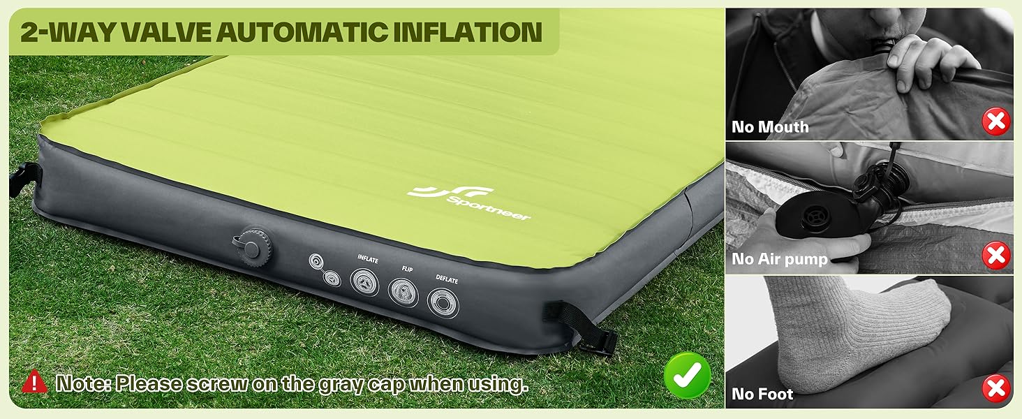 Sportneer Self-Inflating Camping Mat - 198x76cm Outdoor Sleeping Pad - 10cm Thick Air Mattress for Tent, Overnight Stays, Sunbathing, Relaxation, and Picnics