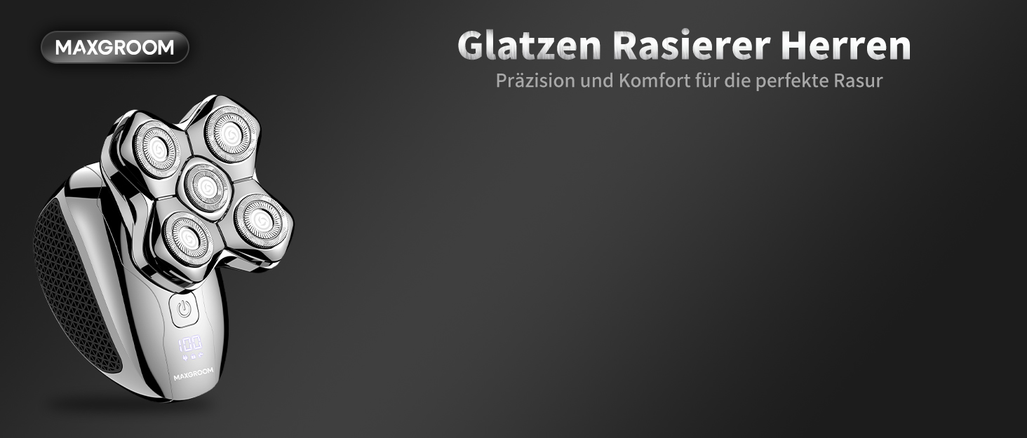 Електричний голєний апарат MAXGROOM для чоловіків, вологостійкий, для сухого та вологого гоління, 5D-головка, USB-C зарядка, LED-індикатор заряду, чорний