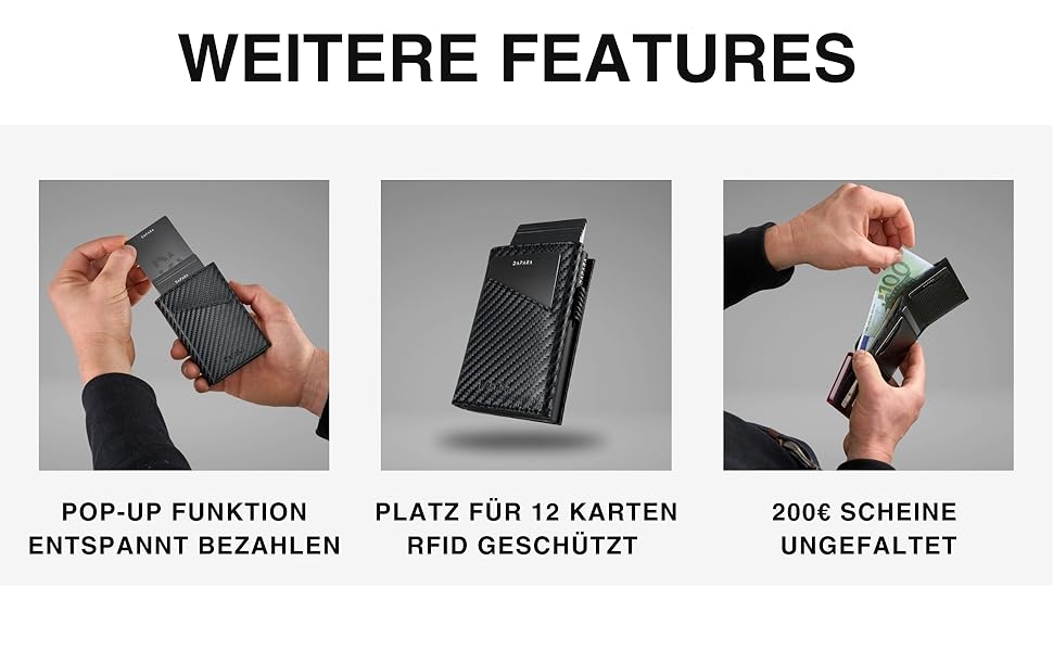 Чоловічий гаманець DAPARA з RFID-захистом | Тонкий гаманець для чоловіків з відділом для монет | Гаманець-картхолдер на 12 карт | Чоловічий гаманець з карбону - чорний