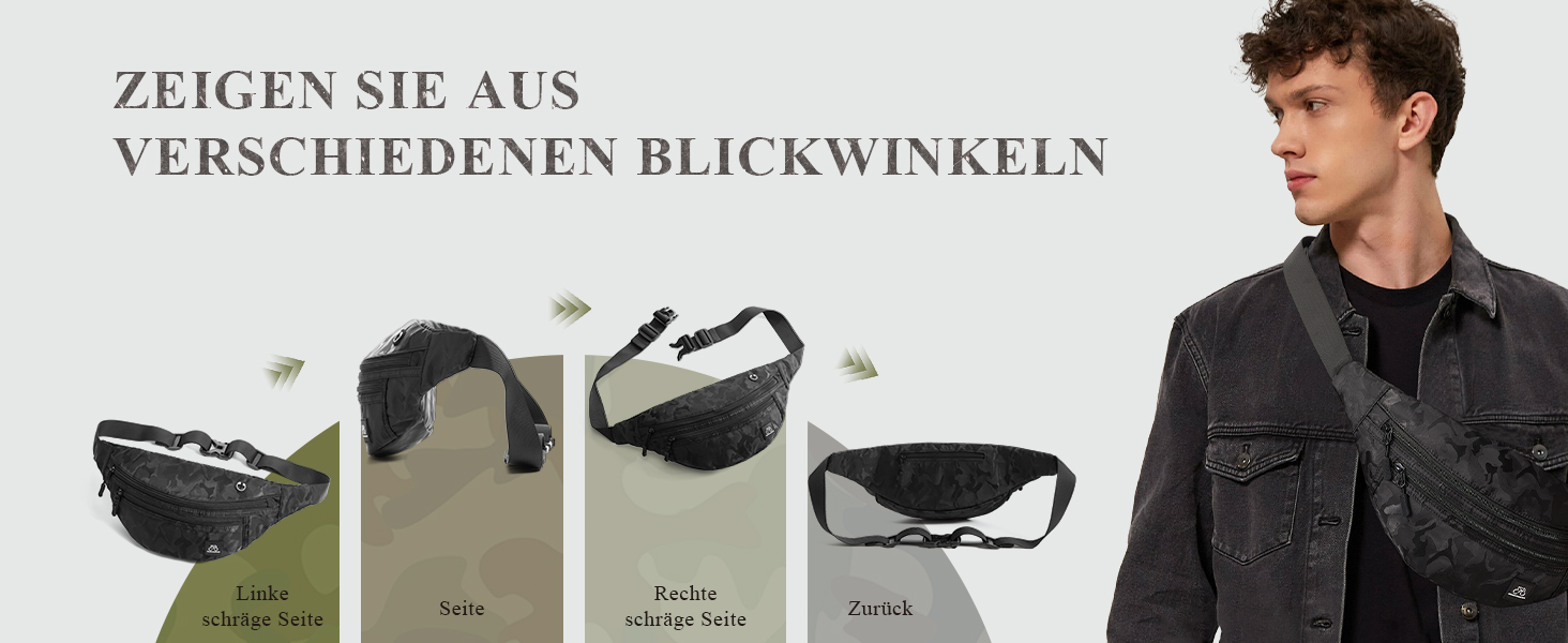 Чоловіча та жіноча поясна сумка Bauchtasche SZSYCN, фанна-пак, чорний камуфляж для спорту, прогулянок, подорожей