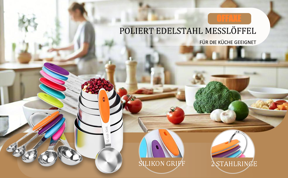 Набір мірних ложок та стаканів з нержавіючої сталі, 10 шт. – кольоровий набір для випічки та кухні, можна мити в посудомийній машині