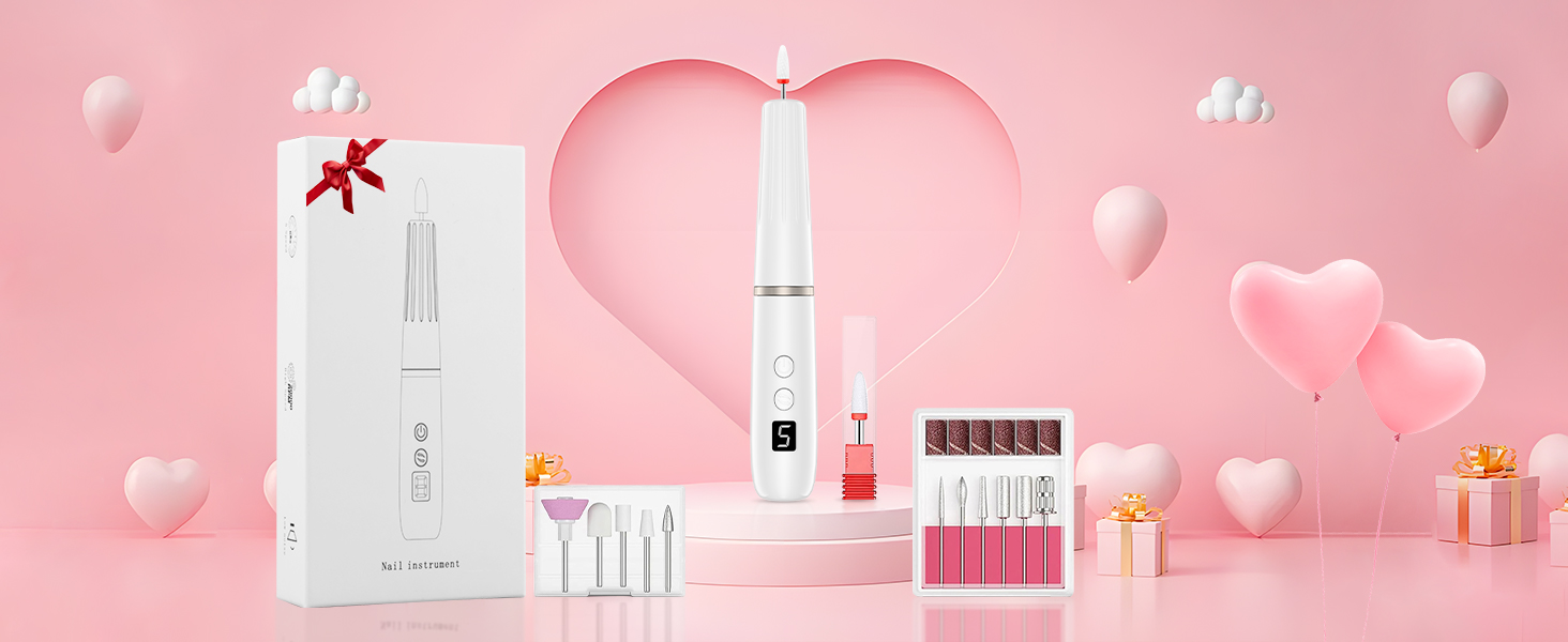 Електрична фрезер для нігтів 12 в 1 - Набір для манікюру з 5 швидкостями, 20000 об/хв, для гелю, акрилу та натуральних нігтів (білий)