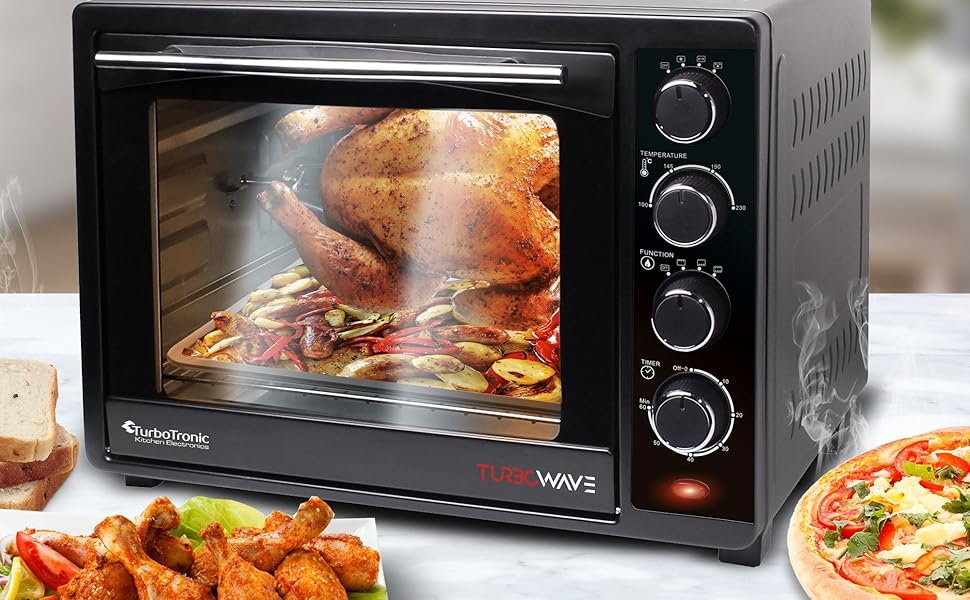 Міні-піч TurboTronic 35л з конвекцією, чорна, 1600W, з 2 дека, таймером, функцією грилю та піци