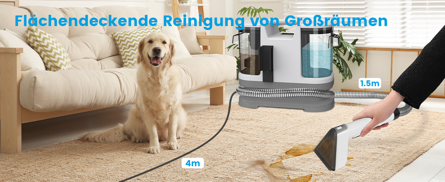 Апарат для чищення м'яких меблів та килимів: волого-пилосос, 450W, з щіткою для шерсті тварин. Підходить для диванів, килимів, автосидінь та сходів (біло-сірий)