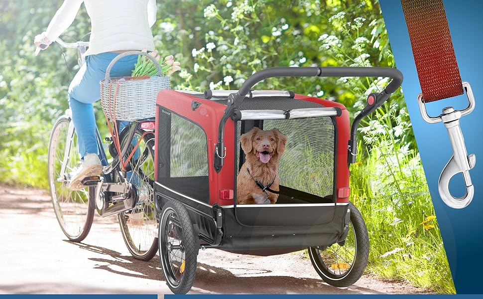 KESSER® Візок для собак Боксер 3-в-1: візок, бугі та велопричіп. Великий об'єм 240 л, амортизація, поворотне переднє колесо 360°, матеріал 600D Oxford Canvas, SmartSpace, вантажопідйомність 40 кг, зелений (червоний)
