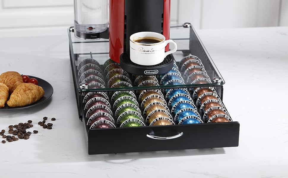 Тримач для капсул Nespresso Vertuo Rice Rat, 50 капсул, чорний, скляний каркас