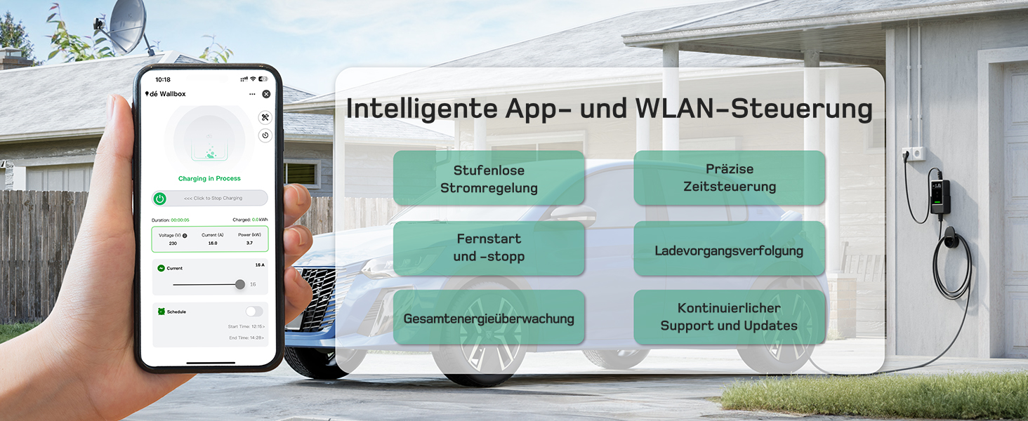 Кабель для зарядки електромобіля Type 2 Schuko з LCD дисплеєм, 3.7kW, 7м, 6-16A, 1-фазний, чорний