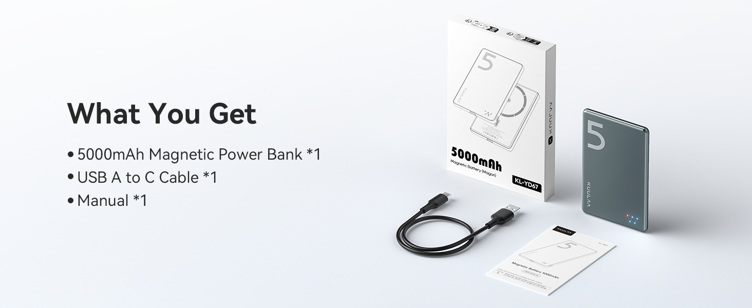 Power Bank Kuulaa Ultra Slim Magsafe, 5000mAh, Бездротова зарядка, Type-C, 20W, для iPhone 15/14/13/12, Space Gray