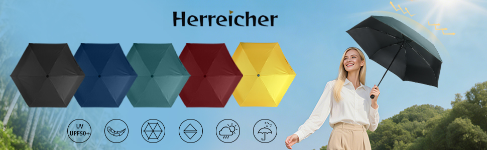 Зонт Herreicher компактний туристичний автоматичний, зелений - легкий, ультракомпактний, захист від УФ-випромінювання, UPF50+