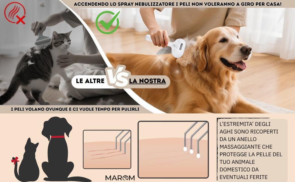 Парова щітка для котів та собак MAROM, самоочисна, для короткої та довгої шерсті, чорна