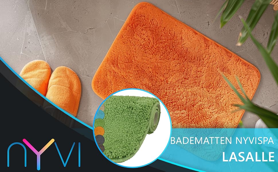 Набір килимків для ванної кімнати NYVI Spa Lasalle, 2 предмети (45x50 та 50x80 см), Aqua — протиковзкий, гігроскопічний та швидкосохнучий коврик для ванної та туалету, Oeko-TEX