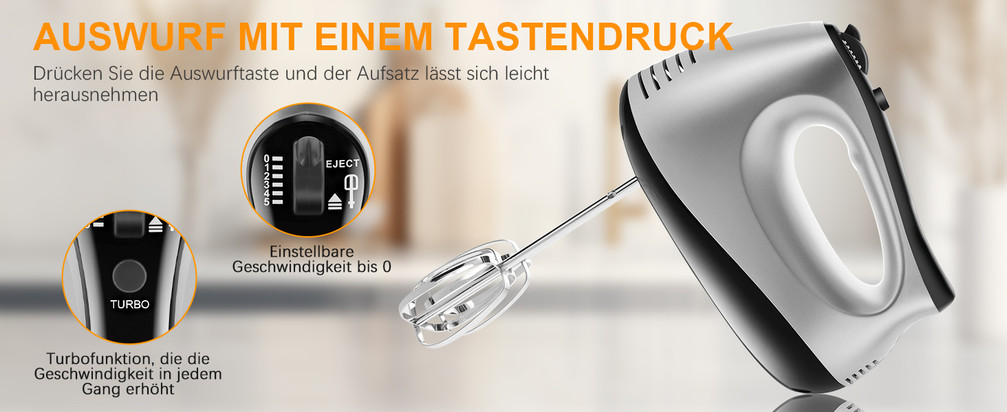 Електричний міксер 500W з набором аксесуарів для випічки (2 міксери, 2 гаки, 2 вінчики, збивач яєць, шпатель, підставка)