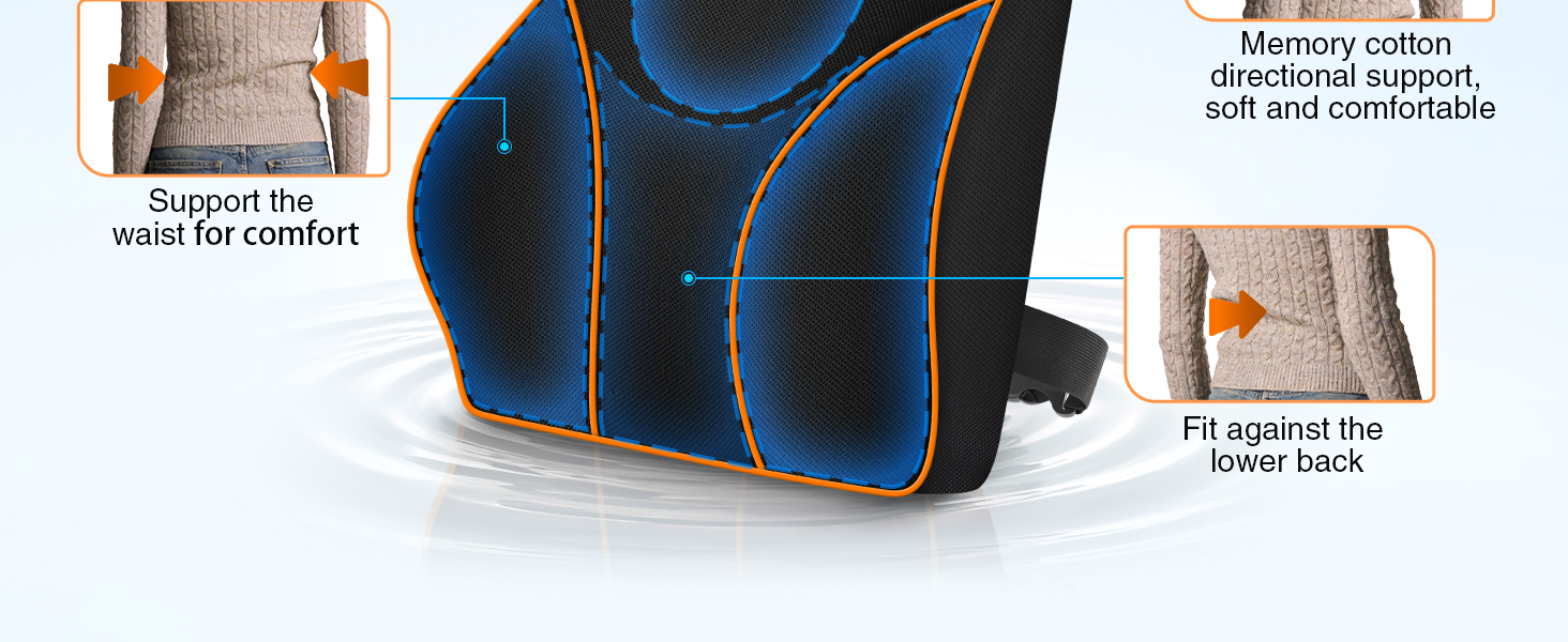 Подушка для попереку POOTACK з піни Memory Foam - ортопедична підтримка спини для авто, офісу та геймінгу, чорна