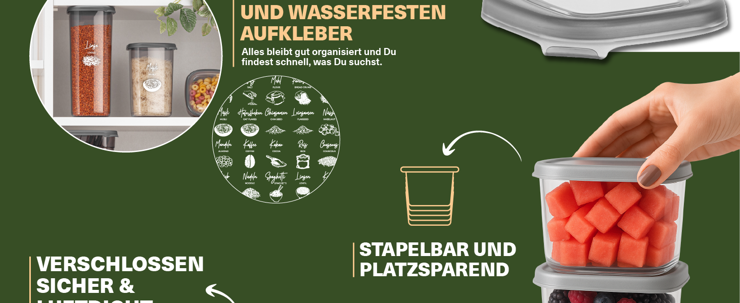 Набір контейнерів для зберігання Peggy 36 шт. з герметичними кришками - для спецій, круп, борошна