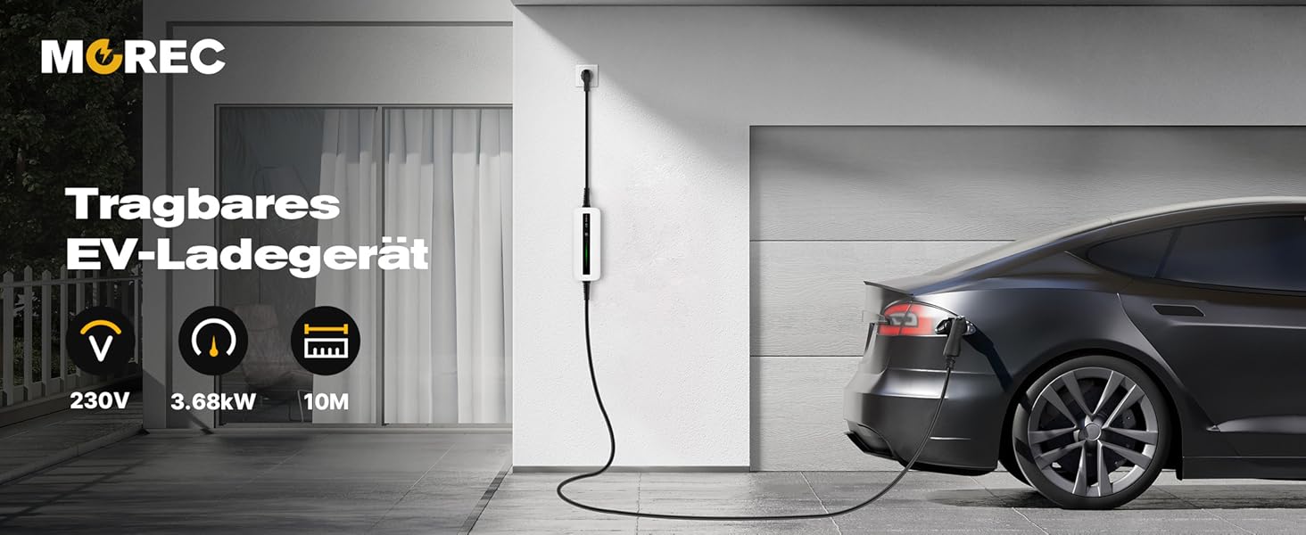 Morec Mobile Wallbox 11kW Type 2 6-16A 380V – Портативна зарядна станція для електромобілів з CEE роз'ємом (6м, кабель Type 2)