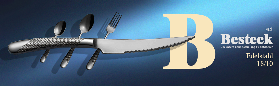 Набір столових приборів на 6 осіб, 24 предмети, чорний, нержавіюча сталь 18/10, з титановим покриттям, сучасний дизайн, ніж з двостороннім лезом, для мийки в посудомийній машині