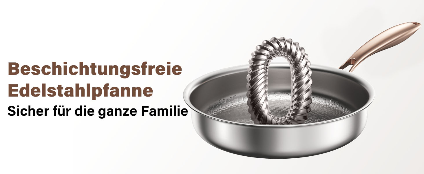 Пательня сталева 28 см Titan, не покрита, індукційна, з ручкою з рожевого золота, 18/10, для всіх типів плит та посудомийки, без PTFE/PFOA