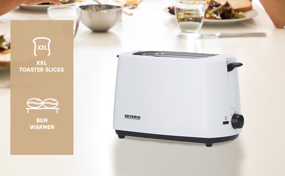 Тостер SEVERIN AT 2287 (білий/чорний) з підігрівом для булок, 700 Вт, з піддоном для крихт