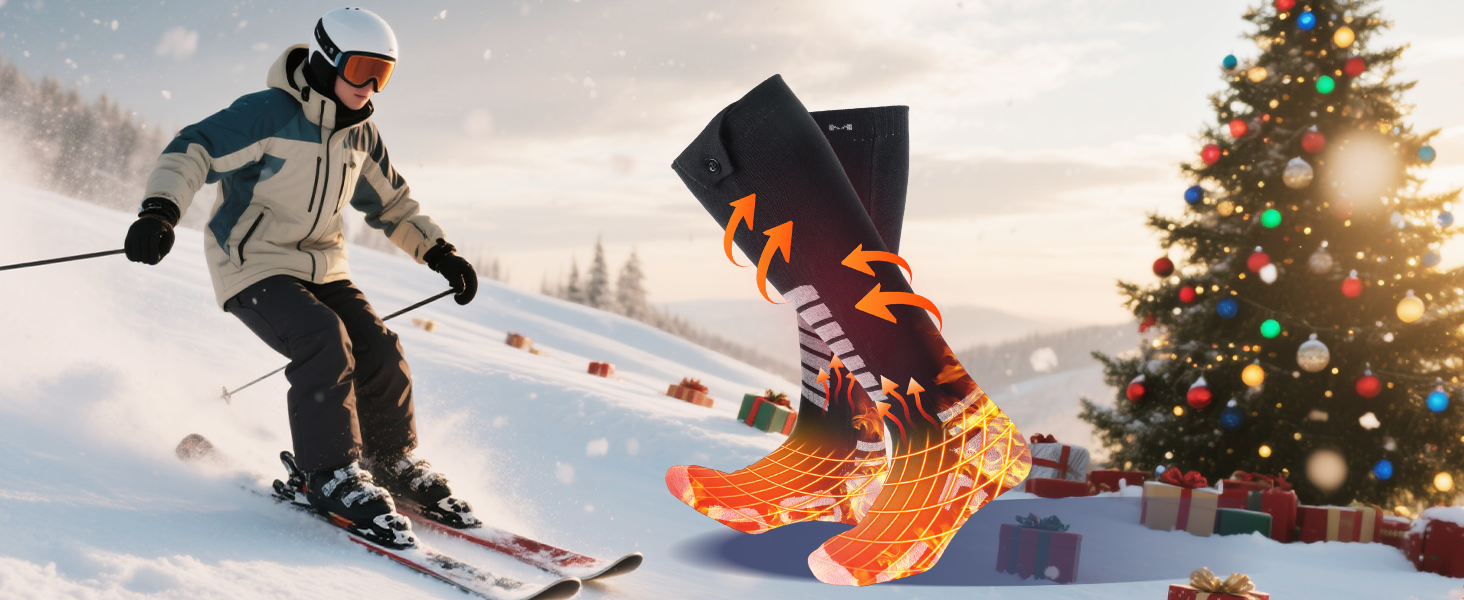 Гріючі шкарпетки для жінок та чоловіків Ninonly з 4 рівнями нагріву, акумулятор 5000mAh, для катання на лижах, піших прогулянок, кемпінгу та зимових активностей