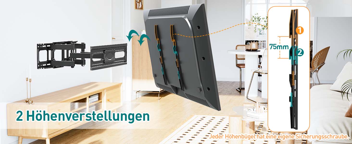 Настінне кріплення для телевізора ELIVED поворотне, нахильне, для LCD/LED/OLED 26-70 дюймів, VESA 400x400, до 45 кг, з висувним механізмом